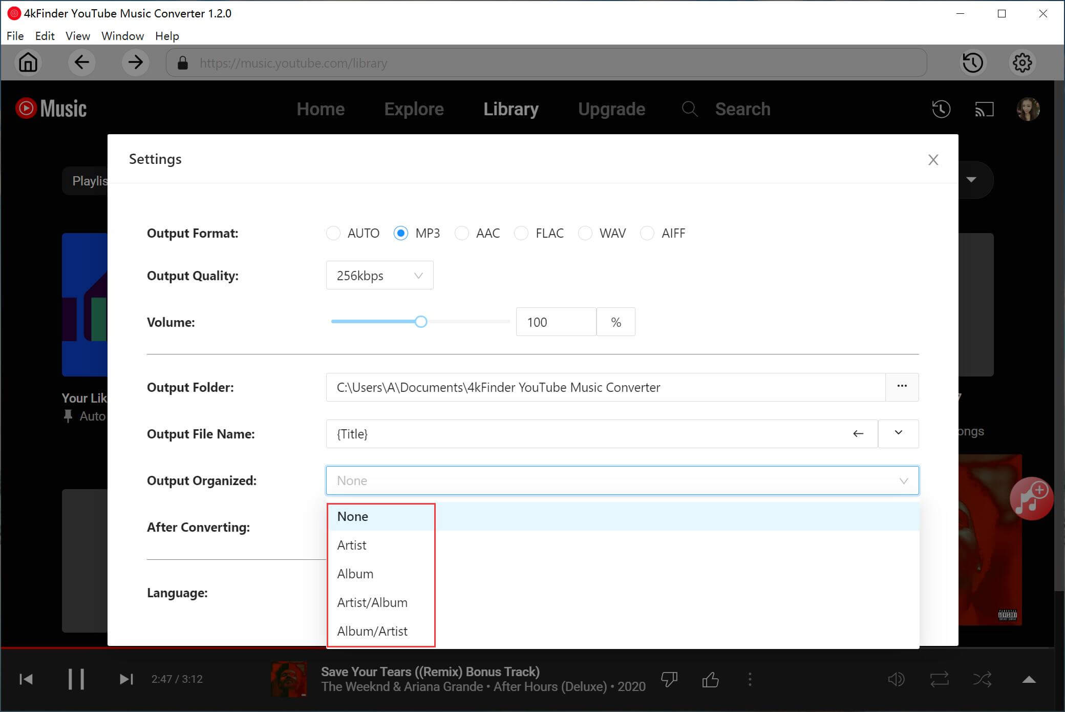 output settings