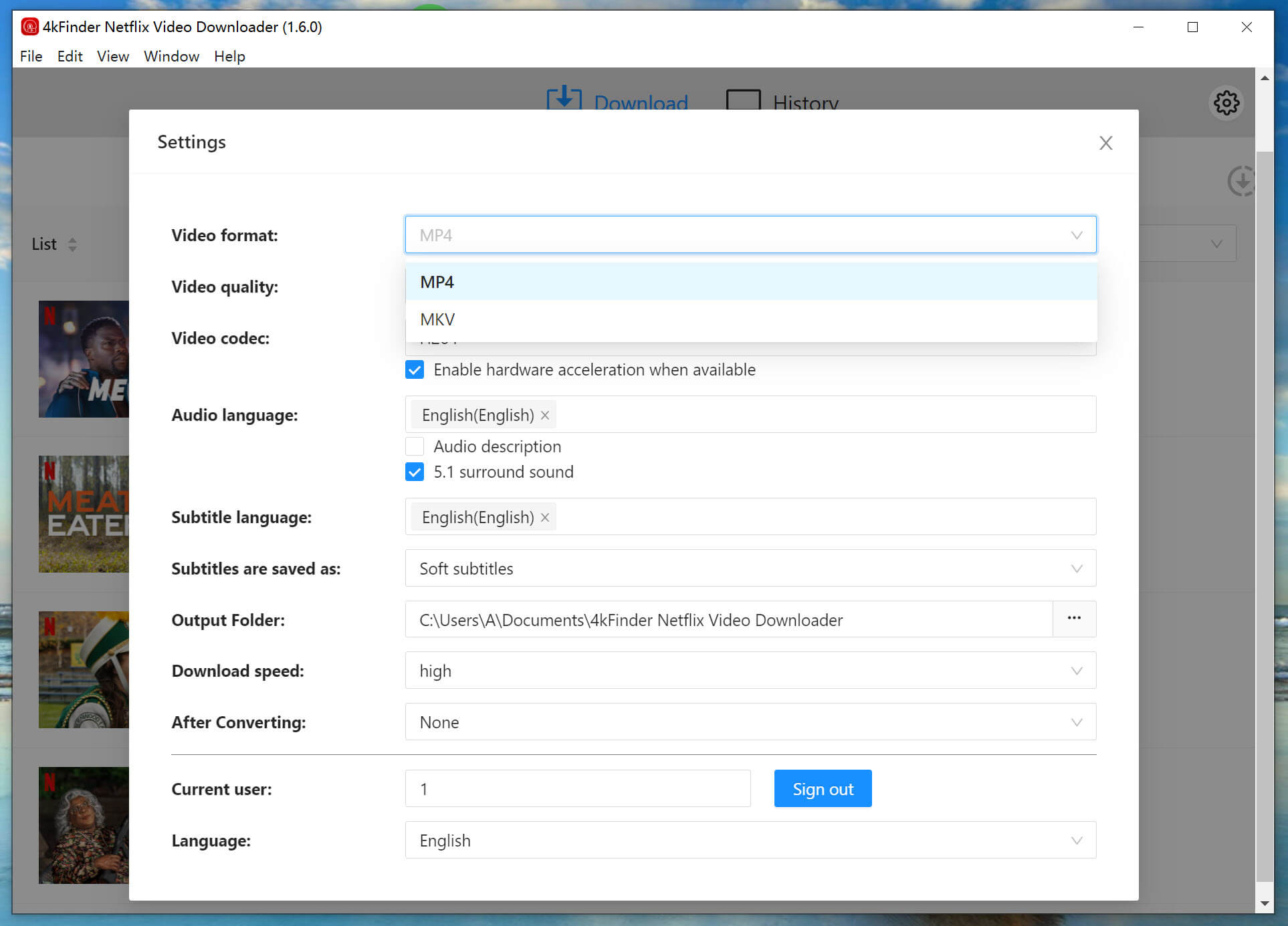 output settings