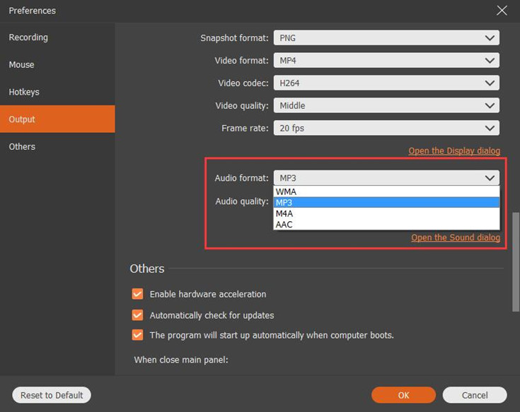 set output audio