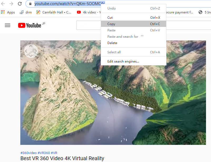 copy 3d or 360 vr video link on youtube