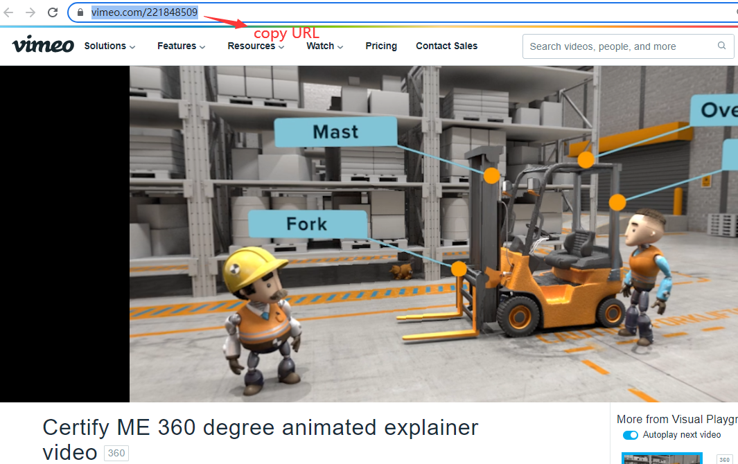 copy 360 vr video url on vimeo