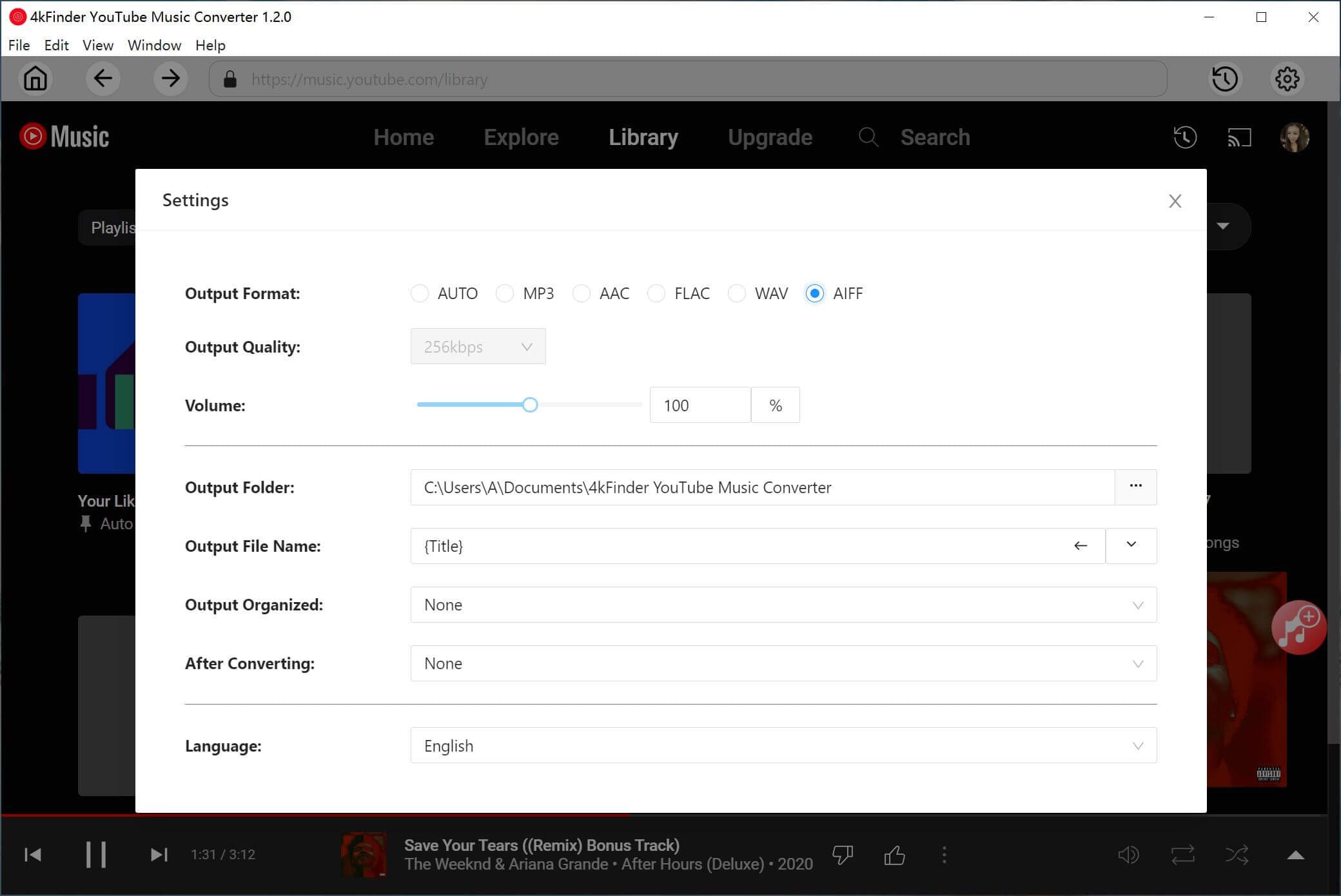 choose aiff as output format