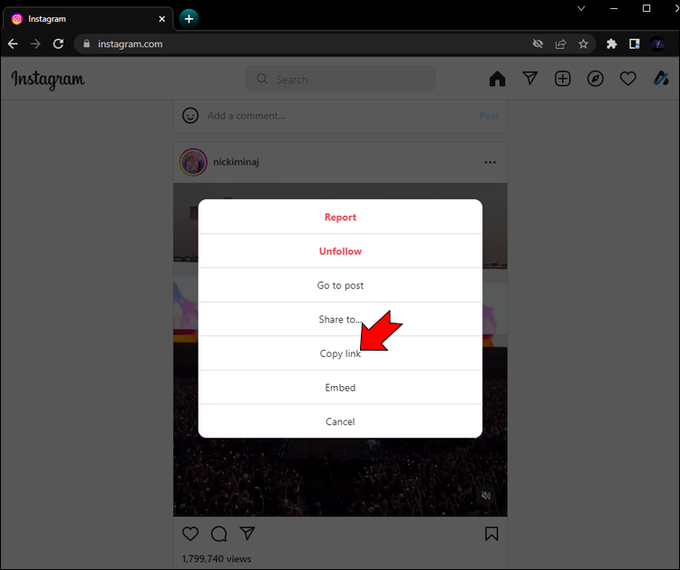 copy instagram video link