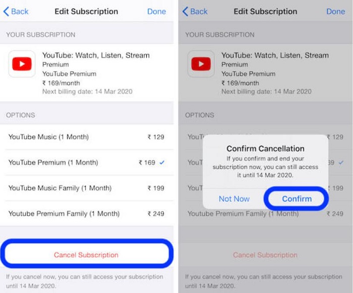 cancel youtube music iphone