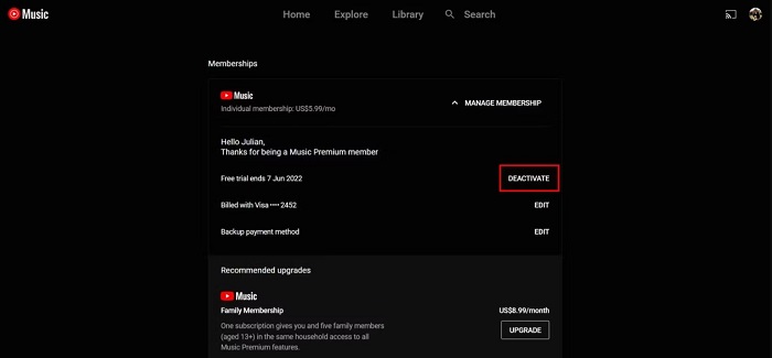 cancel youtube music premium