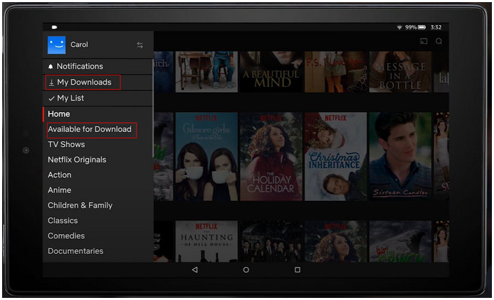 download netflix movie on fire tablet