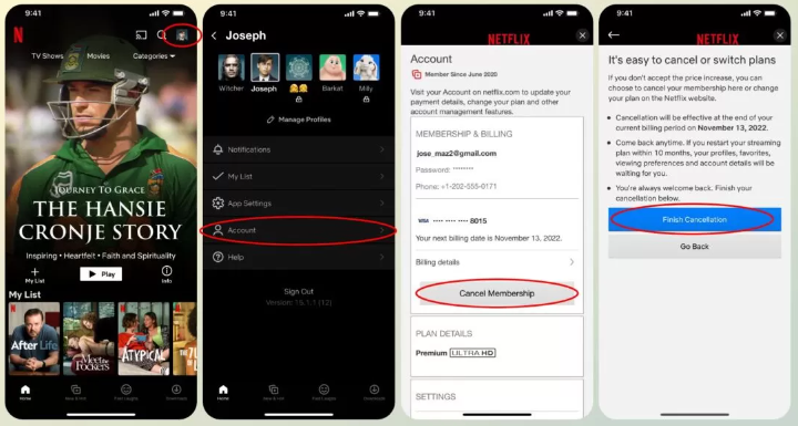 cancel subscription on Netflix app