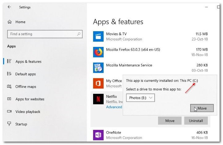 change Netflix app location on Windows