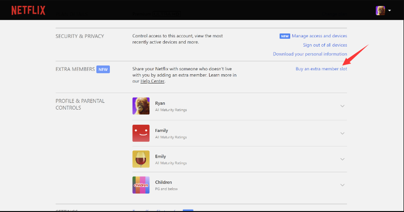 Buy an Extra member slot on Netflix