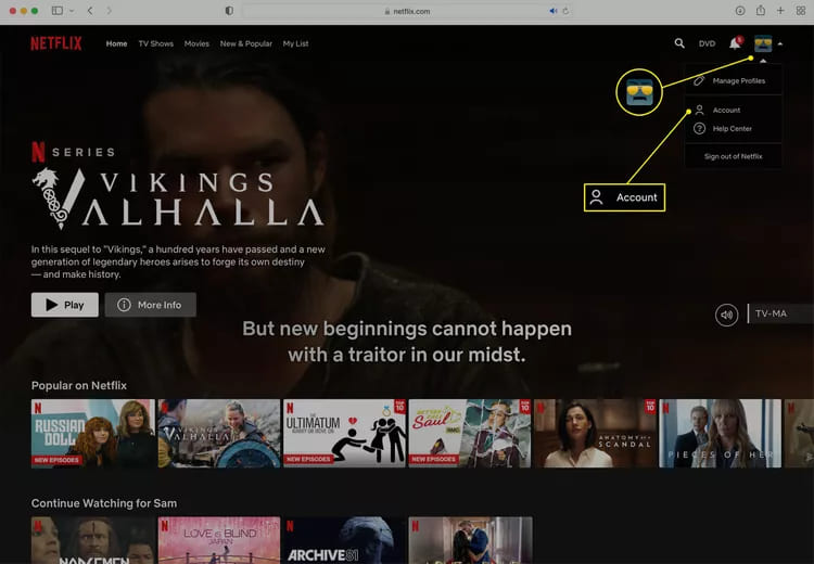 tap profile on netflix web