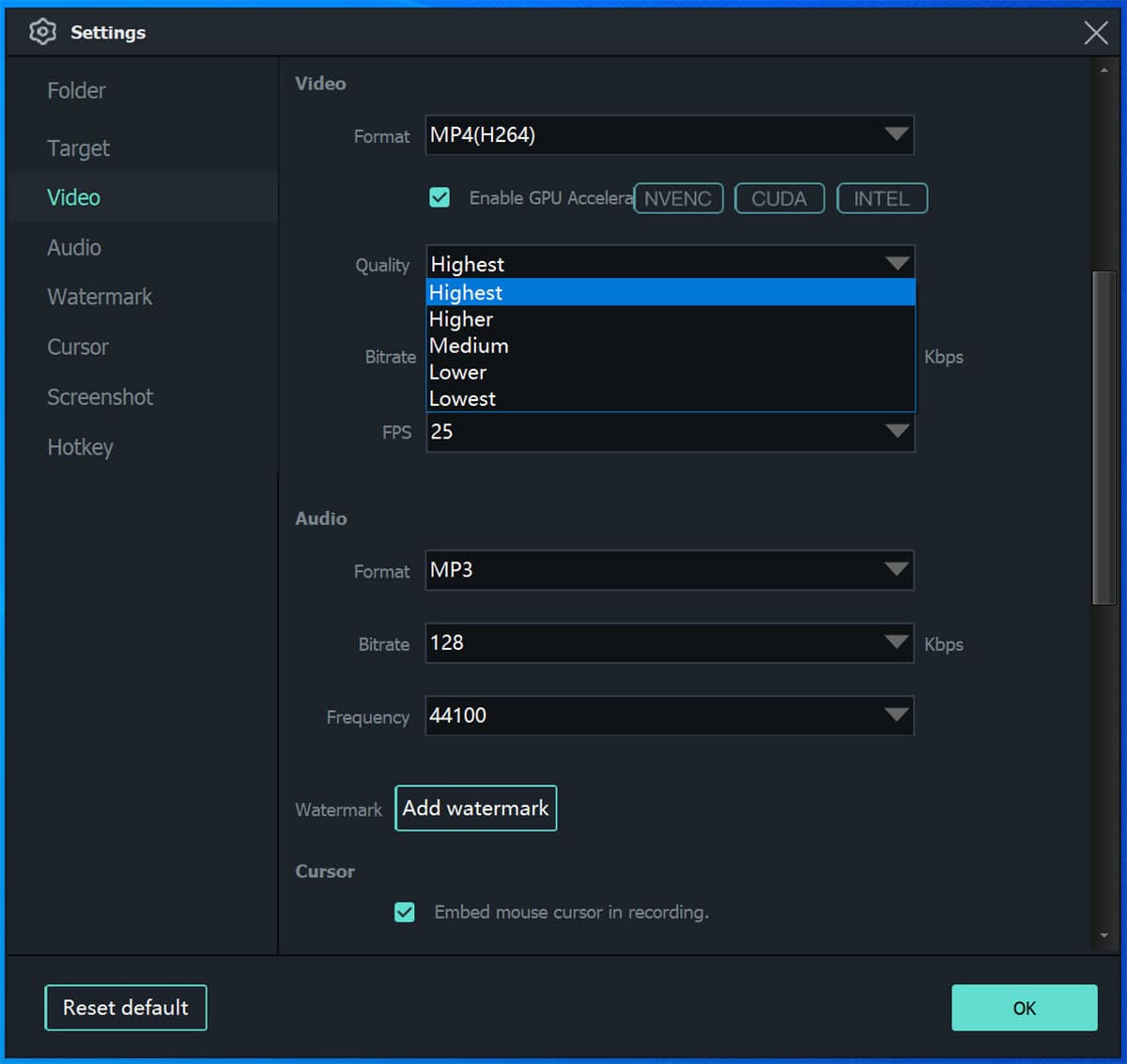 configure output settings