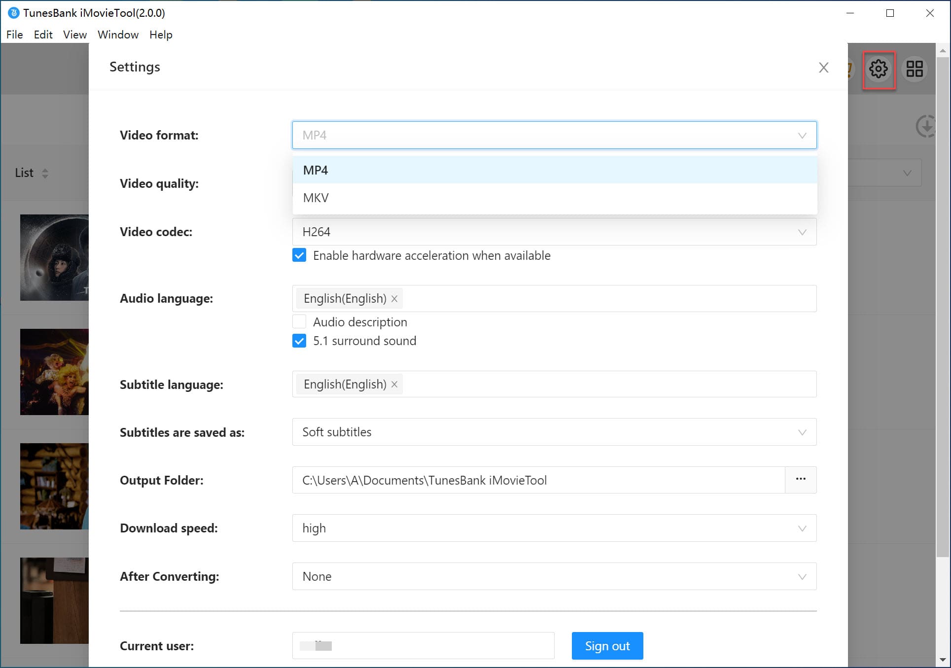 output settings