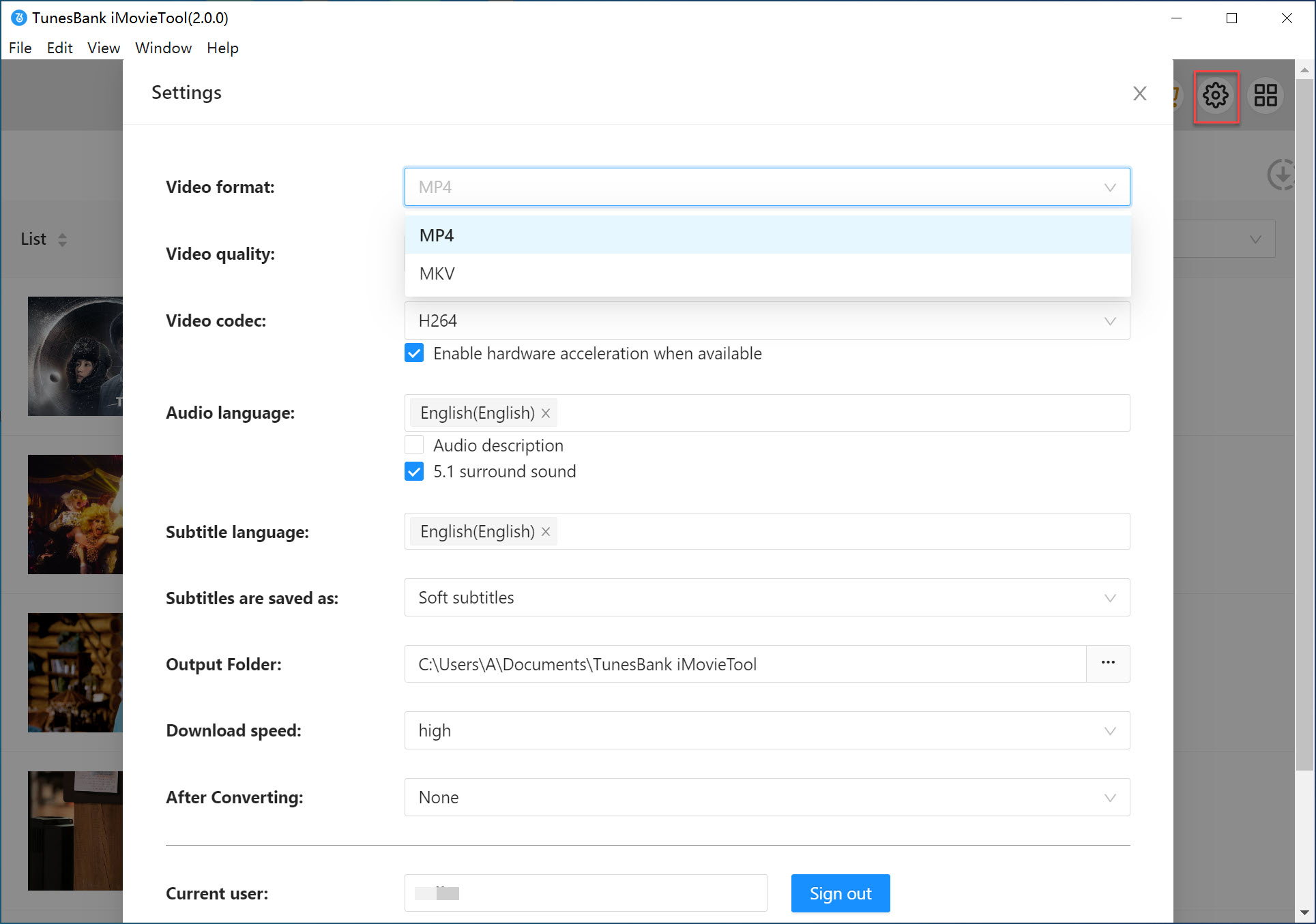 set output format to mp4