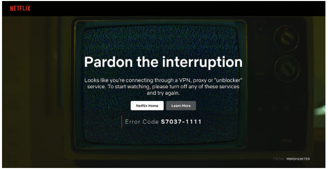 Netflix detect VPN error code