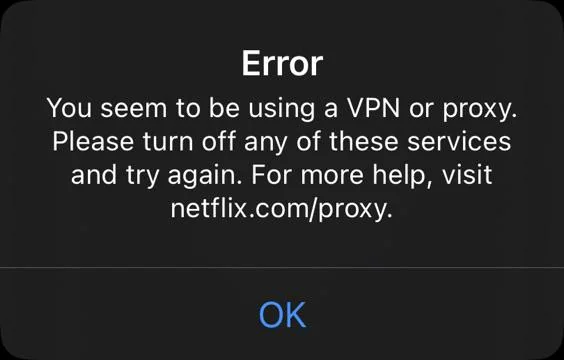 Netflix detect VPN error